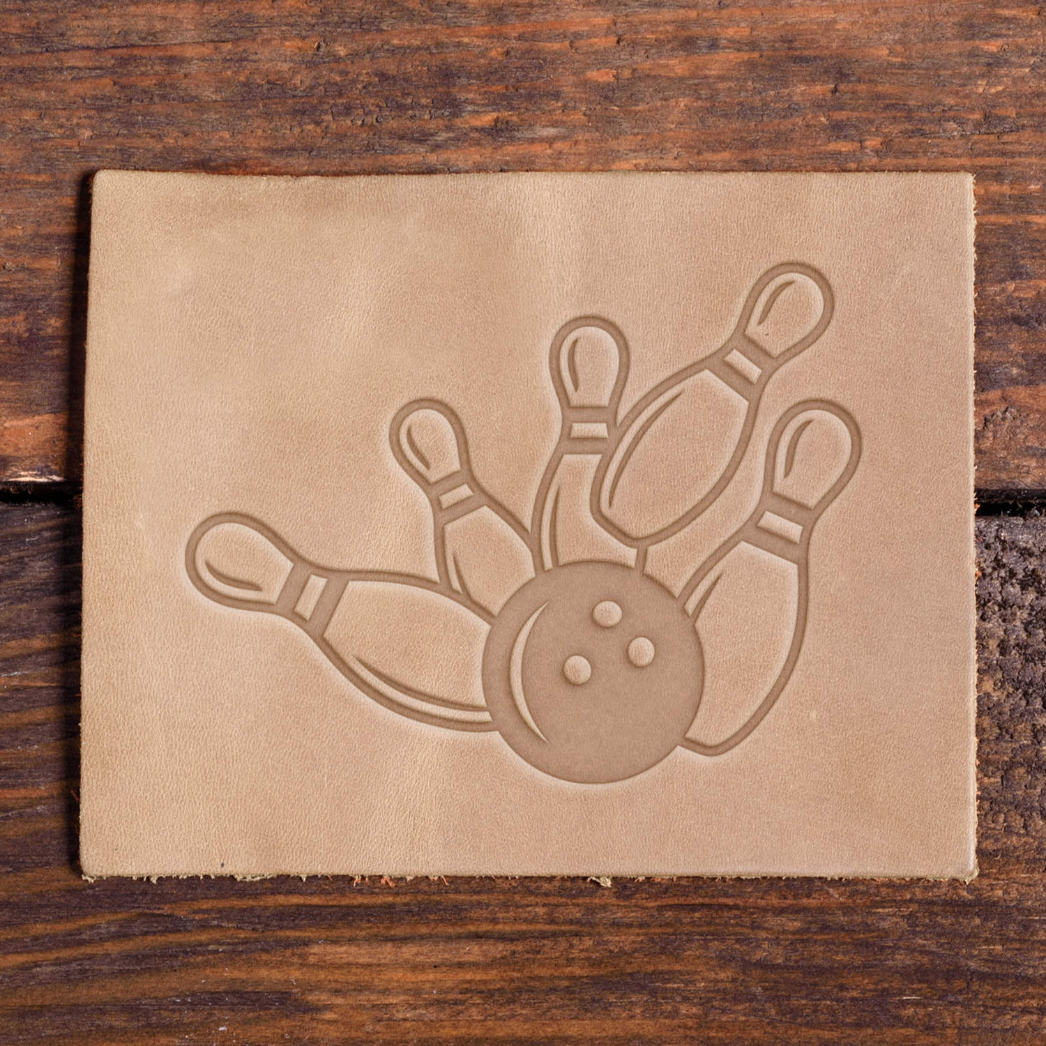 Bowling Ball and Pins Delrin Leather Stamp