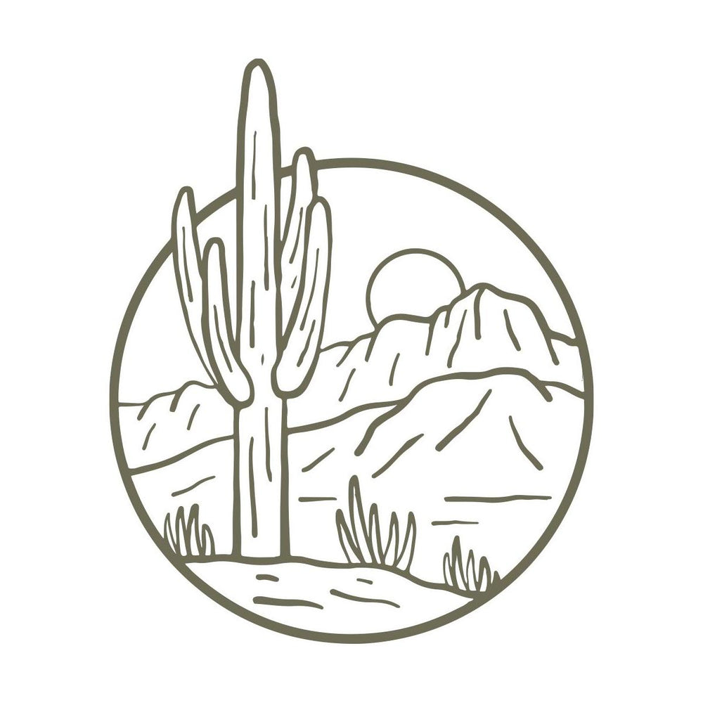 Delrin leather stamp with a detailed desert cactus and mountain landscape design, perfect for southwestern and nature-themed leatherworking projects.