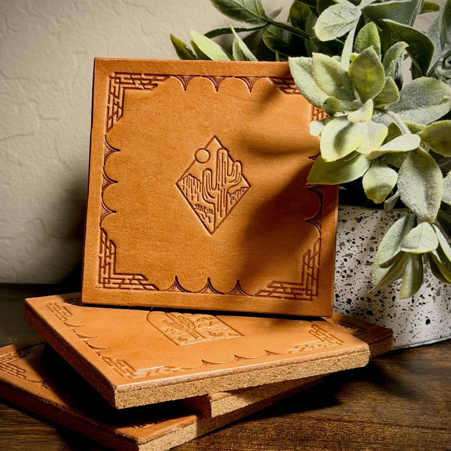 Desert Cactus Scene Delrin Leather Stamp