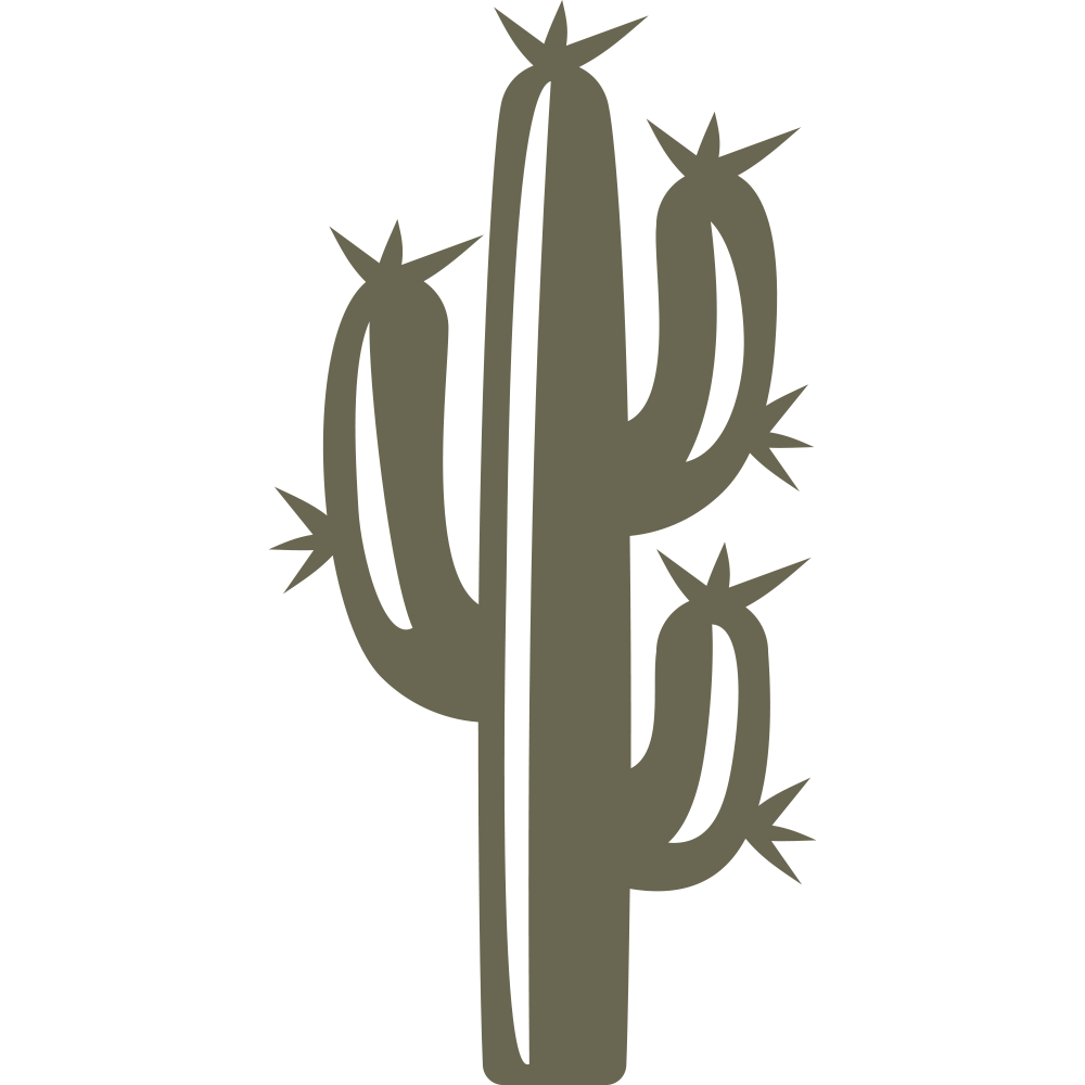 A sleek, dark green illustration of a tall cactus with six arms, featuring smaller offshoots and pointed tips, embodies the clean and minimalist design of the Cactus Delrin Leather Stamp.