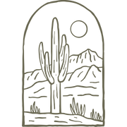 Delrin leather stamp with an arched desert cactus and mountain landscape design, perfect for southwestern and nature-themed leatherworking projects.