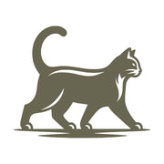 Delrin leather stamp design of a walking cat with a curved tail and sleek body lines, captured in a confident pose.