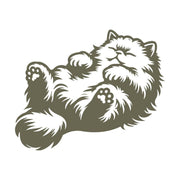 Fluffy Persian cat lying on its back with a relaxed expression, soft fur details, and curled paws.