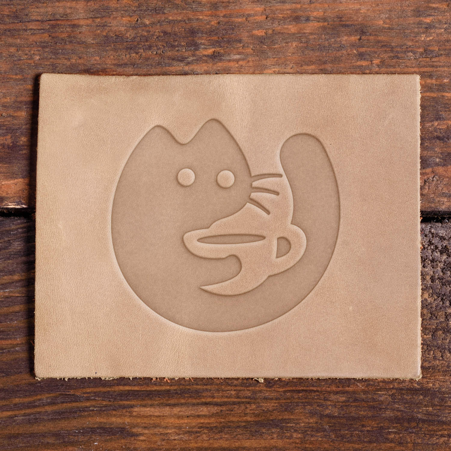 Cat with Coffee Delrin Leather Stamp
