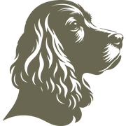 Regal spaniel head profile design featuring finely detailed fur and a proud, upward gaze.