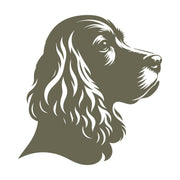 Regal spaniel head profile design featuring finely detailed fur and a proud, upward gaze.