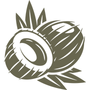 Coconut stamp design with split coconut and tropical leaves