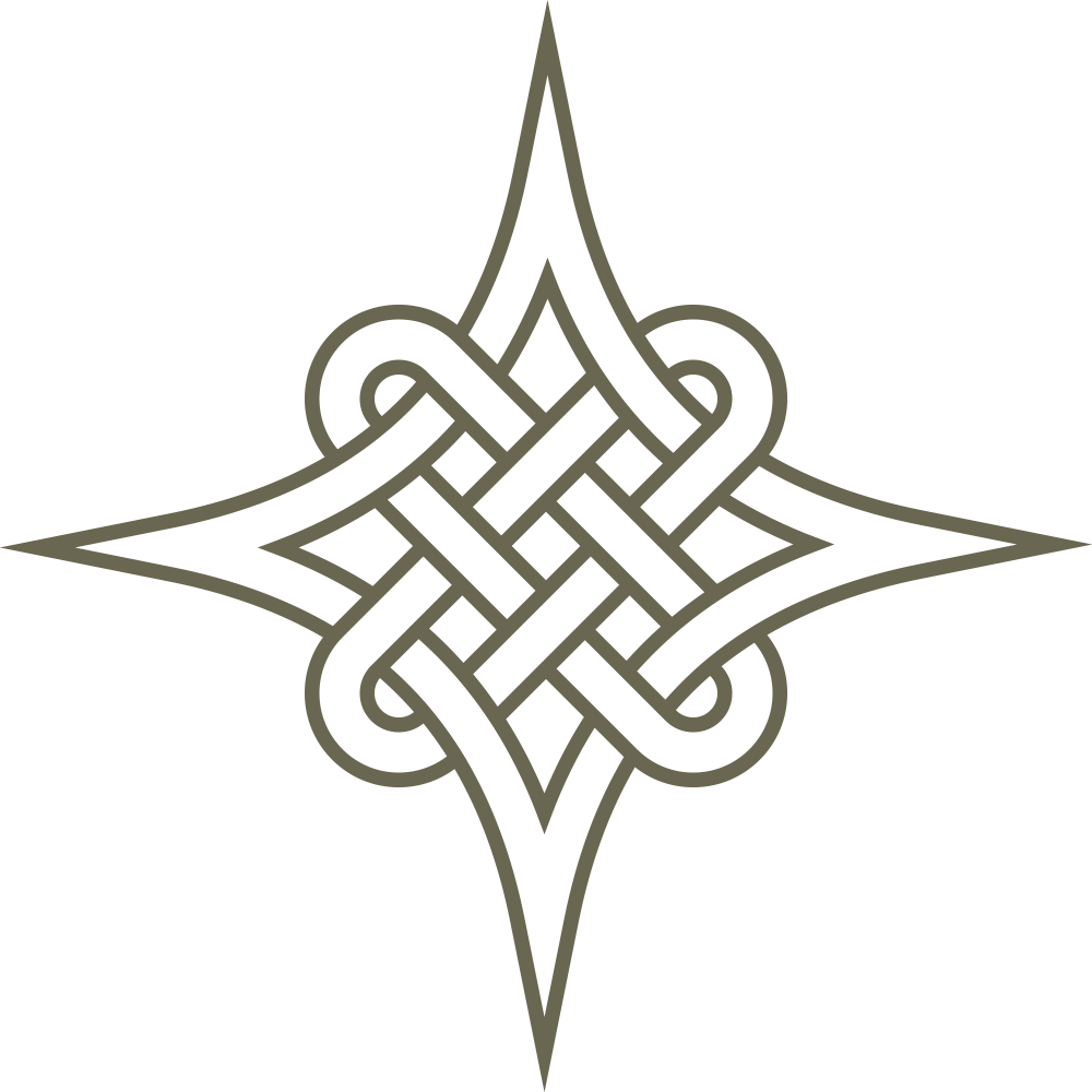 Intricate Celtic knot design featuring a symmetrical interwoven pattern with pointed star-like extensions.