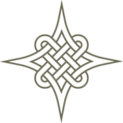 Intricate Celtic knot design featuring a symmetrical interwoven pattern with pointed star-like extensions.