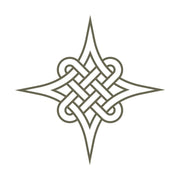 Intricate Celtic knot design featuring a symmetrical interwoven pattern with pointed star-like extensions.