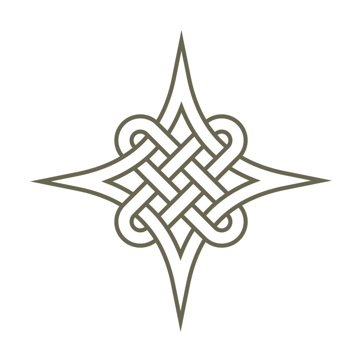 Intricate Celtic knot design featuring a symmetrical interwoven pattern with pointed star-like extensions.
