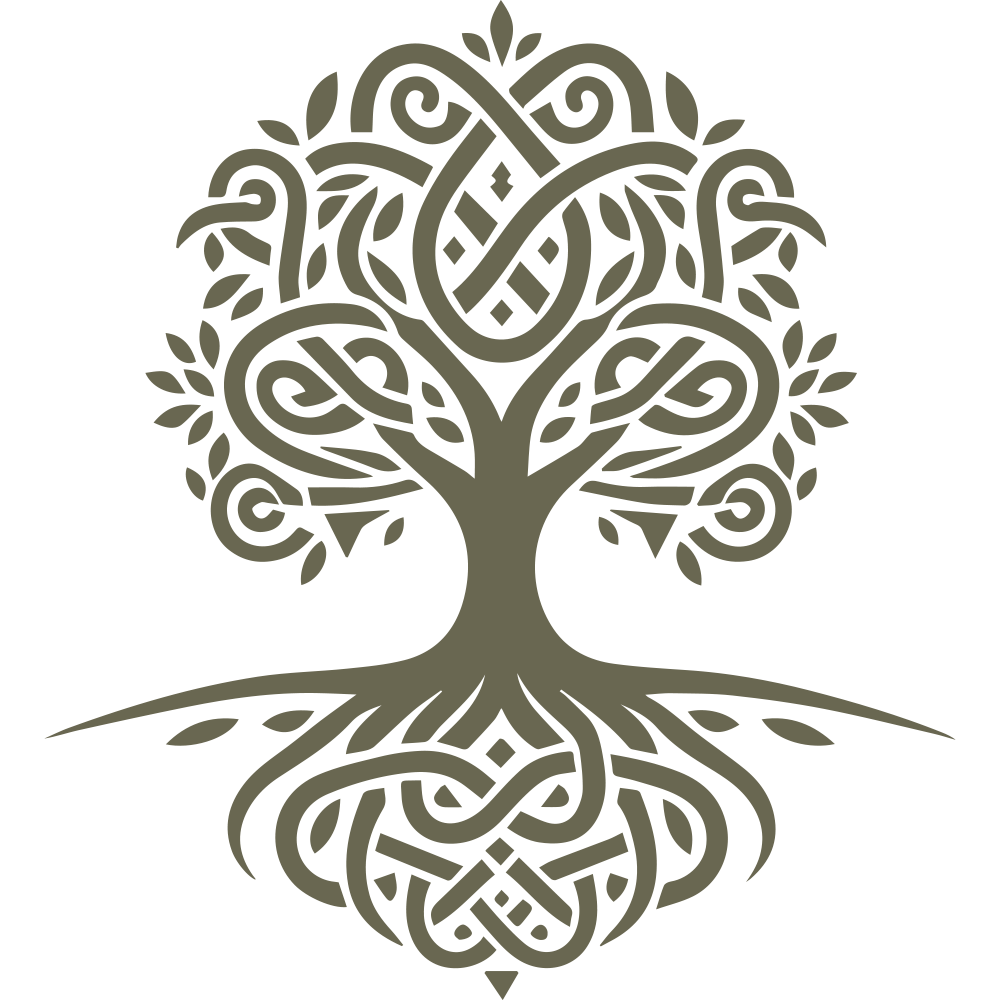 Intricate Celtic tree of life design featuring interwoven branches and roots, symbolizing growth and connection.