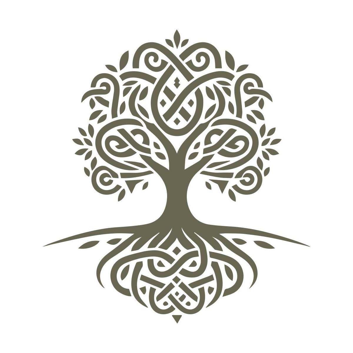 Intricate Celtic tree of life design featuring interwoven branches and roots, symbolizing growth and connection.