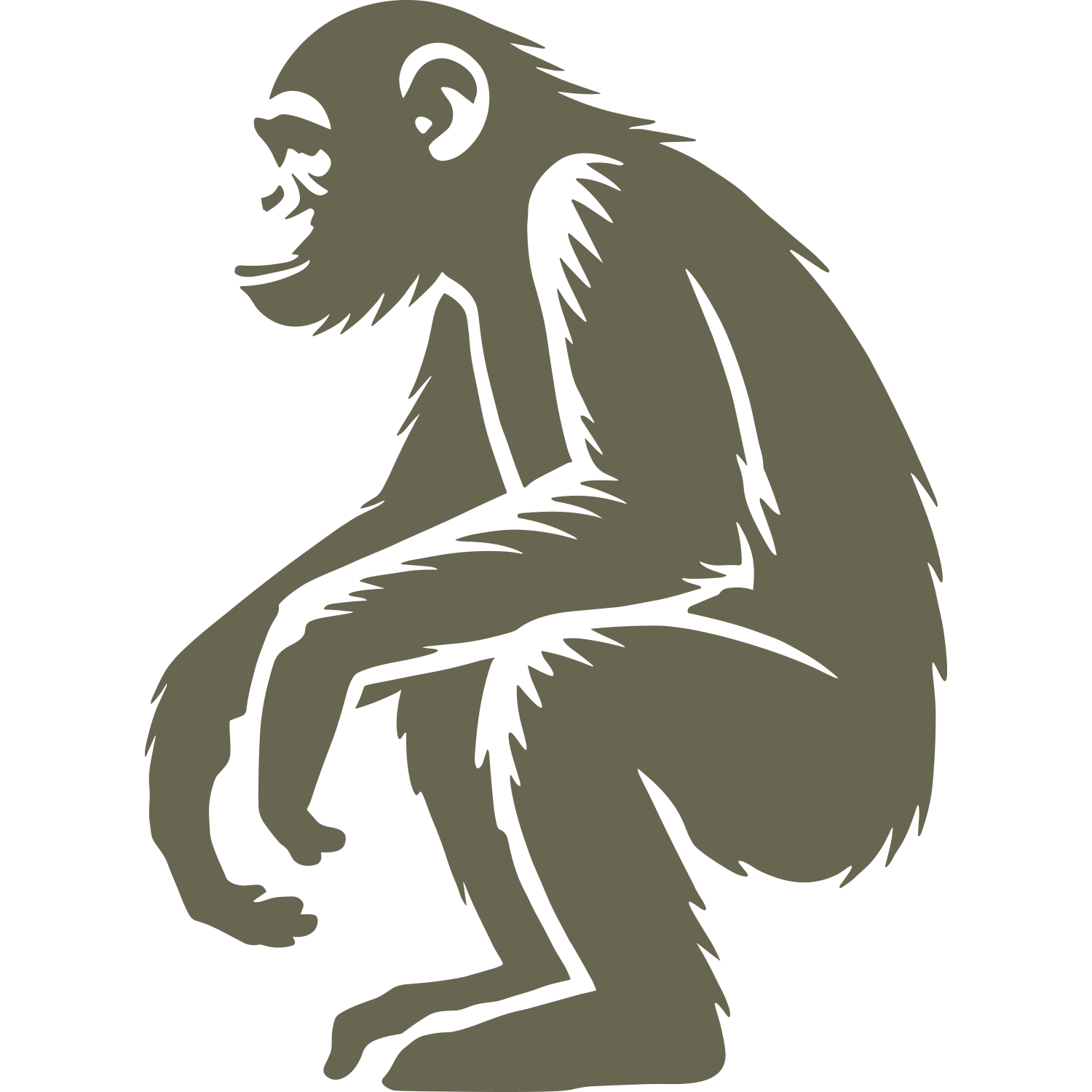 Delrin leather stamp design of a sitting chimpanzee monkey with detailed fur lines and a relaxed, natural pose.