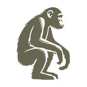 Delrin leather stamp design of a sitting chimpanzee monkey with detailed fur lines and a relaxed, natural pose.