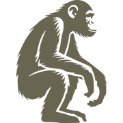 Delrin leather stamp design of a sitting chimpanzee monkey with detailed fur lines and a relaxed, natural pose.