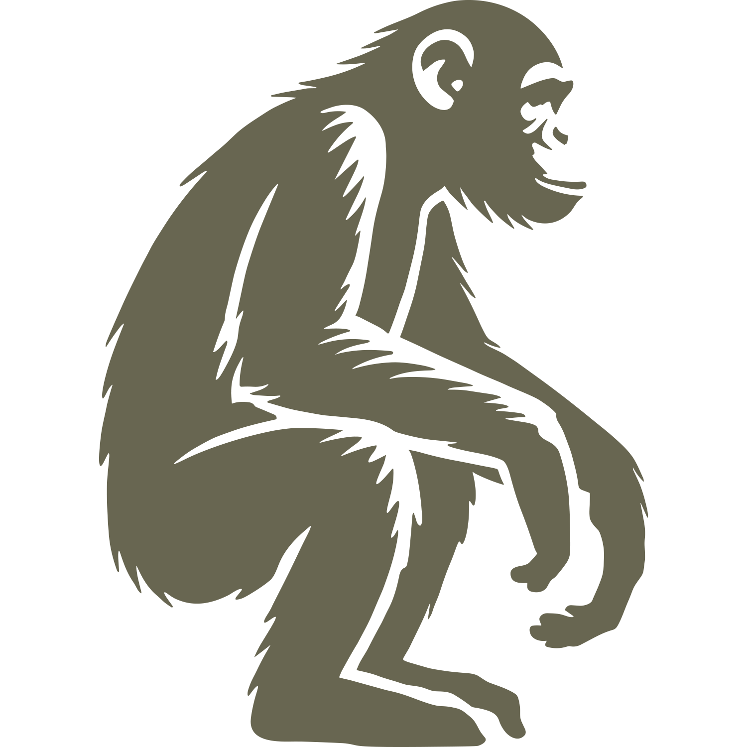Delrin leather stamp design of a sitting chimpanzee monkey with detailed fur lines and a relaxed, natural pose.