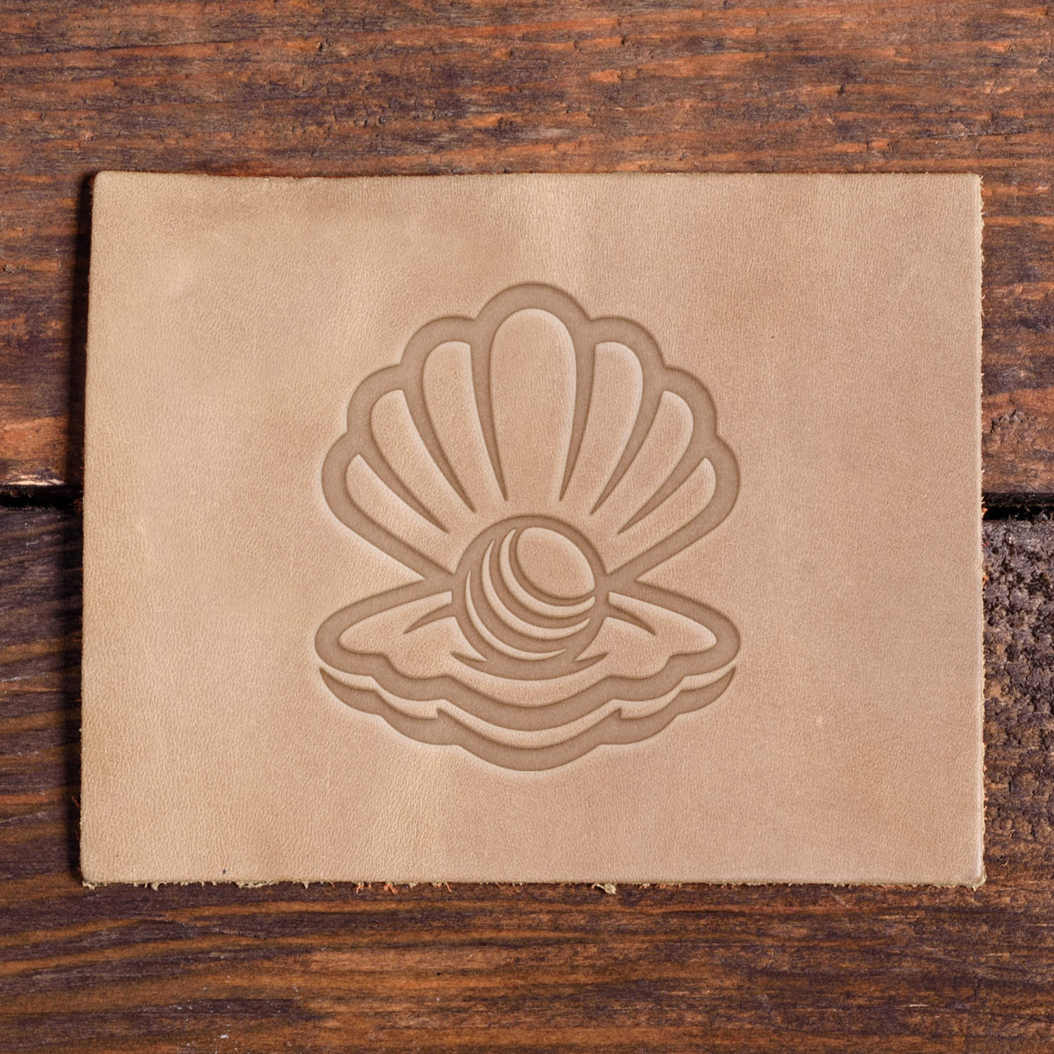Clam with a Pearl Delrin Leather Stamp