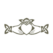 Traditional Claddagh design featuring hands holding a heart topped with a crown, symbolizing love, loyalty, and friendship.