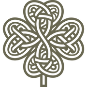 Intricate Celtic knot clover design featuring interwoven loops forming a symmetrical four-leaf pattern with a central stem.