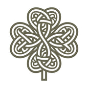 Intricate Celtic knot clover design featuring interwoven loops forming a symmetrical four-leaf pattern with a central stem.