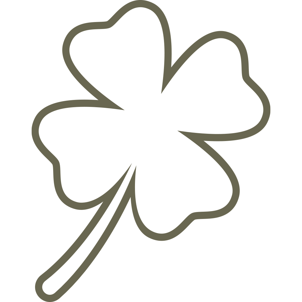 Minimalist four-leaf clover design featuring smooth, rounded edges and a simple stem.