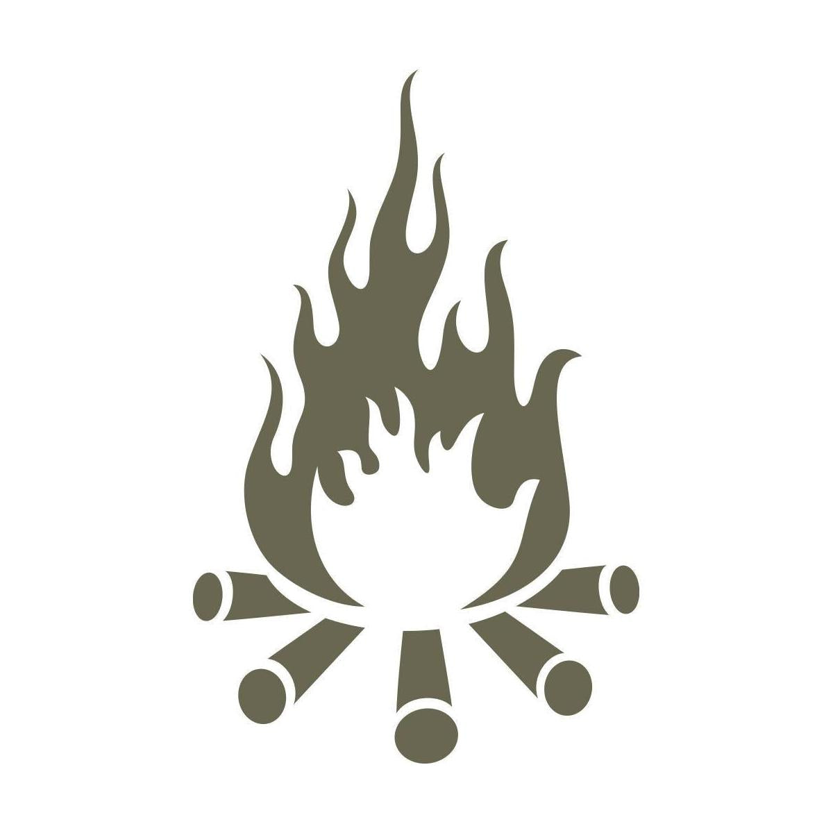 Delrin leather stamp design of a campfire with stacked logs and rising flames.