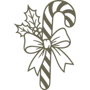 Delrin leather stamp design of a candy cane wrapped with a bow, holly, and berries—perfect for Christmas or holiday-themed leather projects.