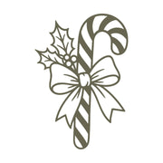 Delrin leather stamp design of a candy cane wrapped with a bow, holly, and berries—perfect for Christmas or holiday-themed leather projects.