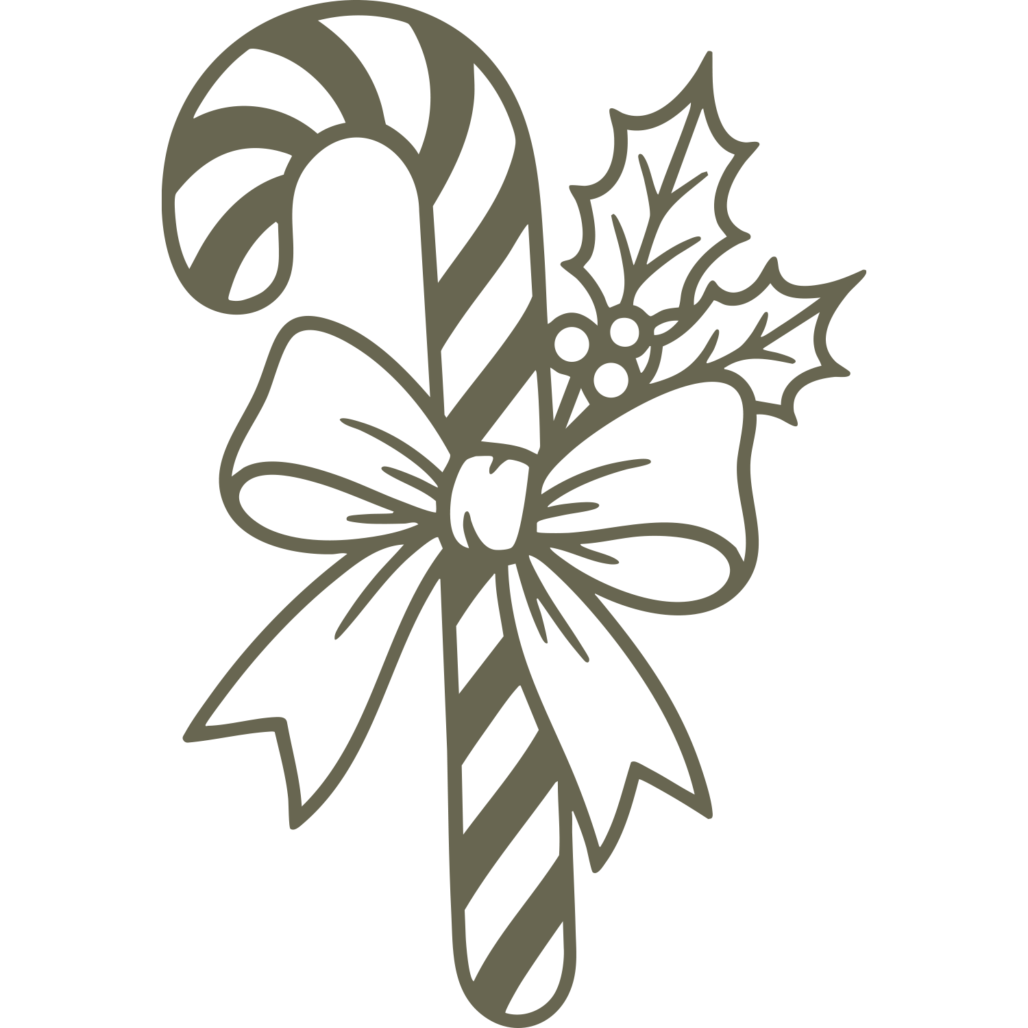 Delrin leather stamp design of a candy cane wrapped with a bow, holly, and berries—perfect for Christmas or holiday-themed leather projects.