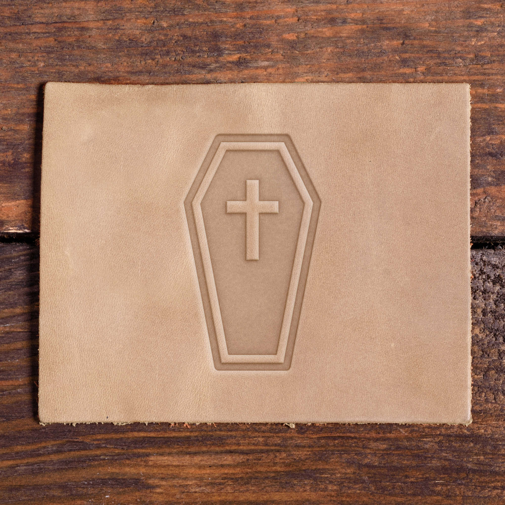 Coffin with Cross Delrin Leather Stamp