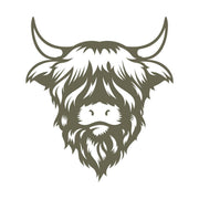 Adorable highland cow face design with long shaggy fur, curved horns, and a sweet expression—turned into a Delrin leather stamp perfect for ranch-themed or farm-inspired leatherwork.