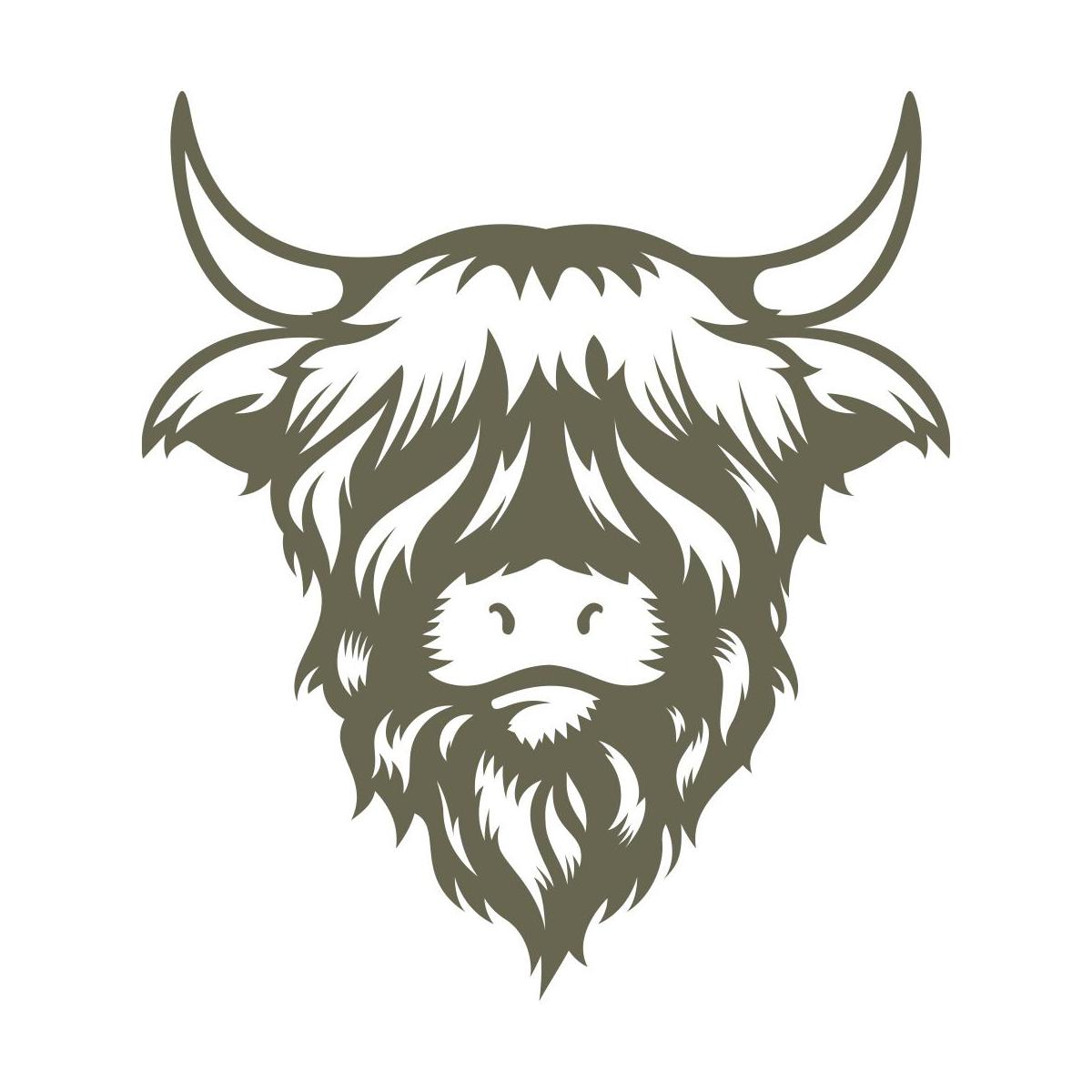 Adorable highland cow face design with long shaggy fur, curved horns, and a sweet expression—turned into a Delrin leather stamp perfect for ranch-themed or farm-inspired leatherwork.