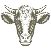 Cow head with curved horns in a woodcut style, stamped with a Delrin leather stamp