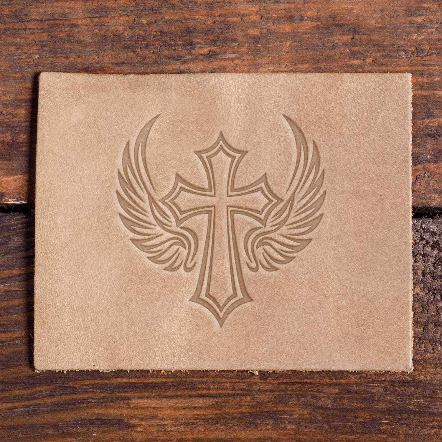 Religious Cross with Wings Delrin Leather Stamp