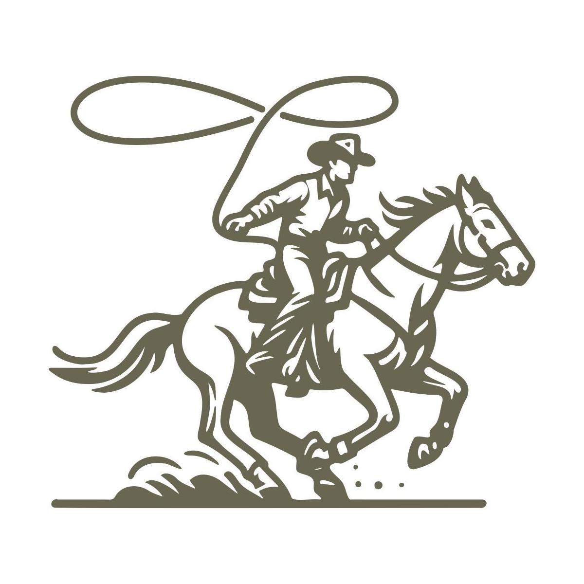 Cowboy roping a horse with sharp dynamic lines, capturing the essence of Western action.