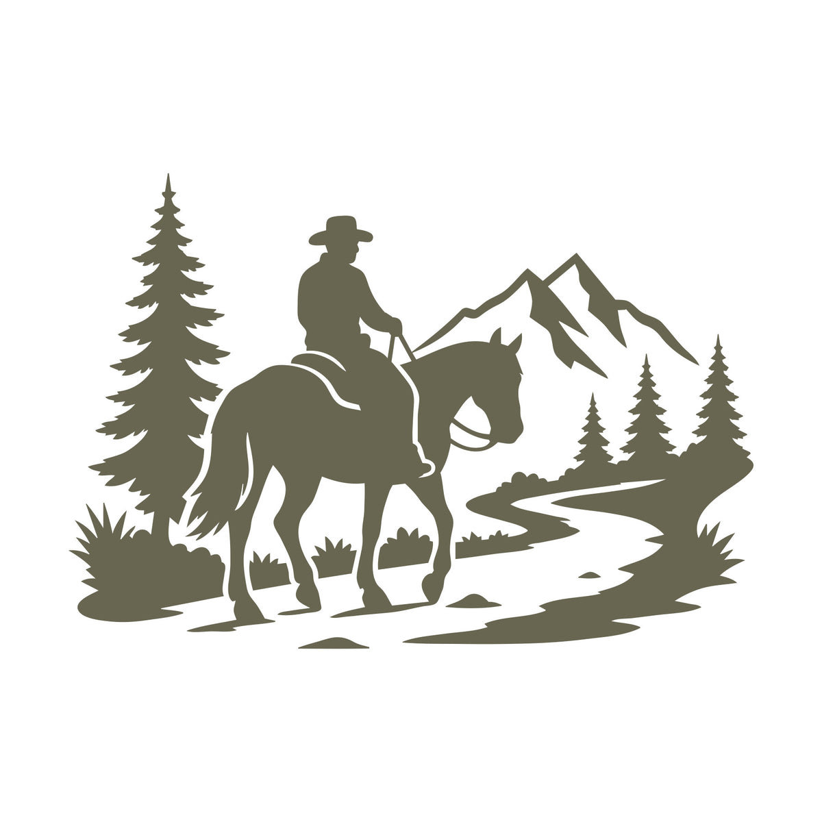 Cowboy Riding on a Mountain Trail Delrin Leather Stamp