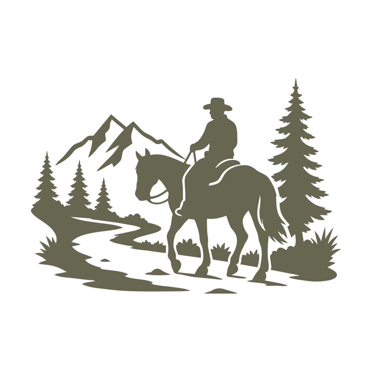 Cowboy Riding on a Mountain Trail Delrin Leather Stamp