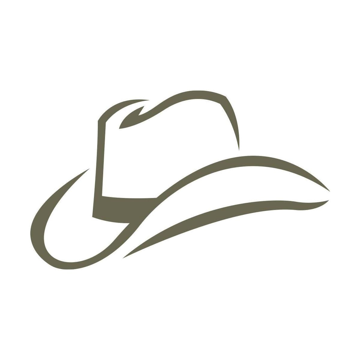 Simple line illustration of a cowboy hat with curved brim and crown, designed for use as a Delrin leather stamp.