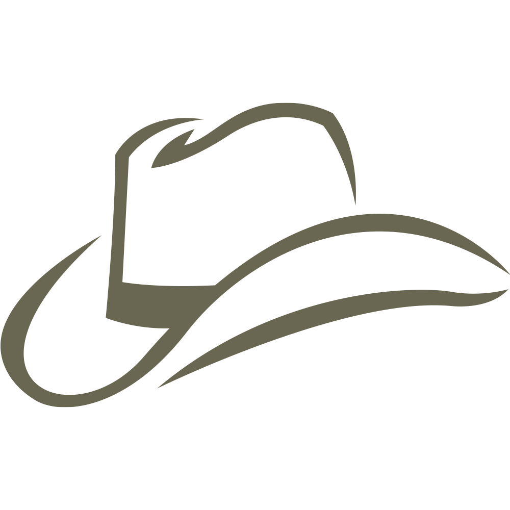 Simple line illustration of a cowboy hat with curved brim and crown, designed for use as a Delrin leather stamp.