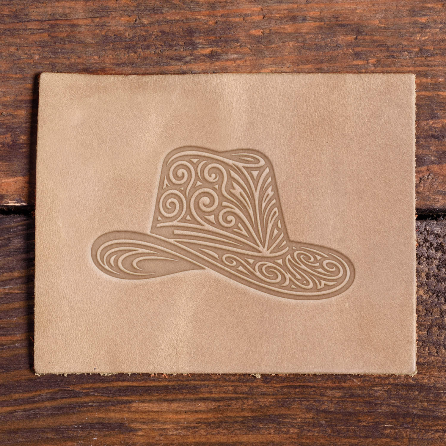Fancy Cowboy Hat Delrin Leather Stamp