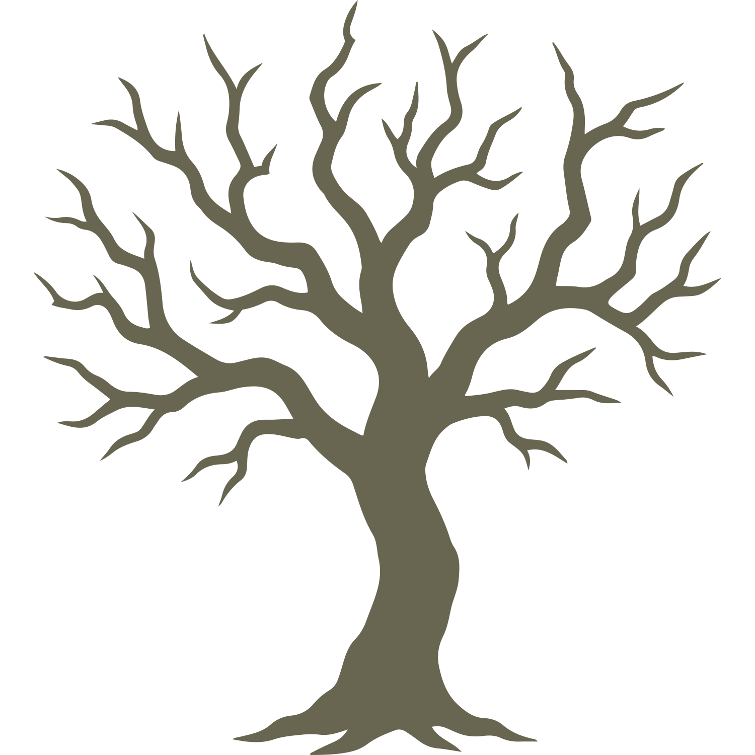 Delrin leather stamp design of a bare tree with twisted, sprawling branches, perfect for nature or Halloween-themed leather projects.