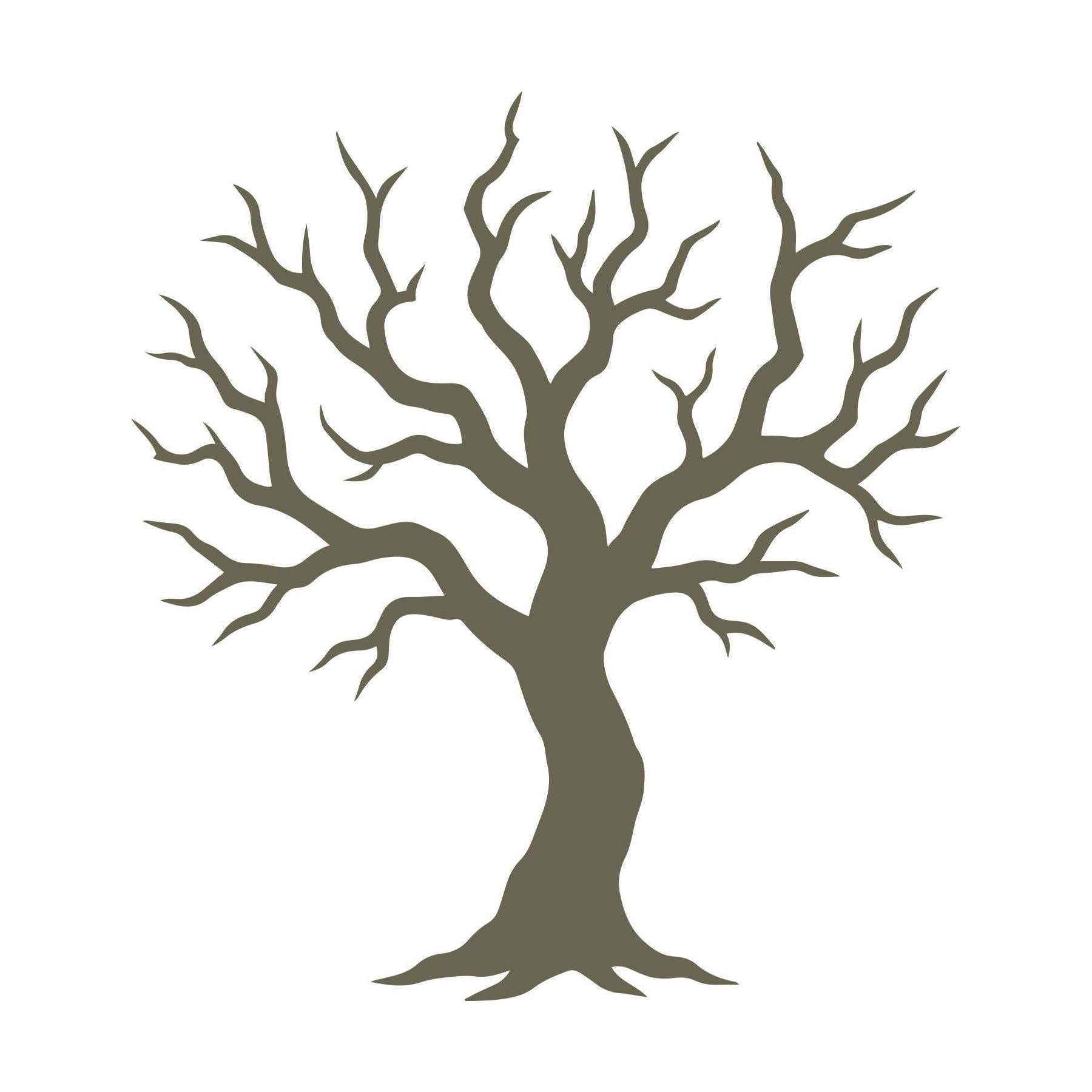 Delrin leather stamp design of a bare tree with twisted, sprawling branches, perfect for nature or Halloween-themed leather projects.