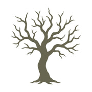 Delrin leather stamp design of a bare tree with twisted, sprawling branches, perfect for nature or Halloween-themed leather projects.