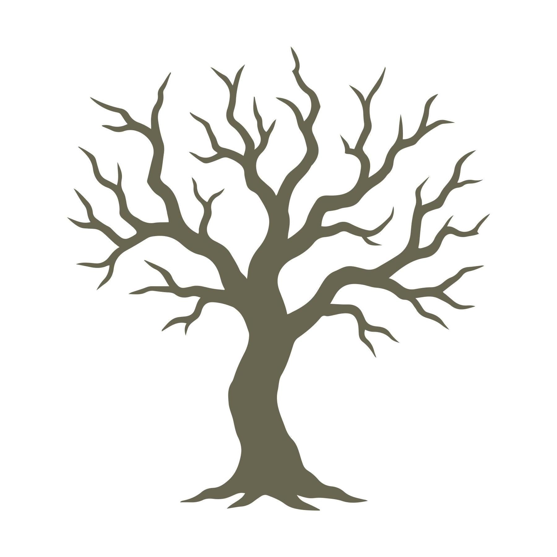 Delrin leather stamp design of a bare tree with twisted, sprawling branches, perfect for nature or Halloween-themed leather projects.