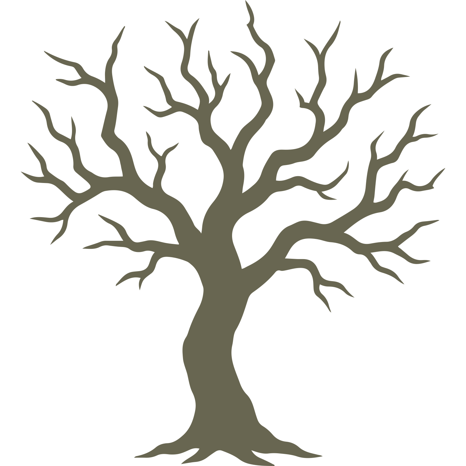 Delrin leather stamp design of a bare tree with twisted, sprawling branches, perfect for nature or Halloween-themed leather projects.