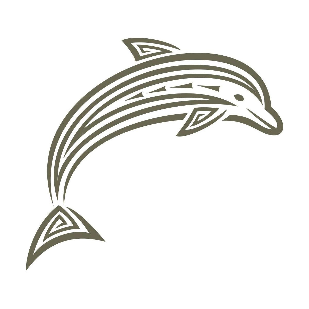 Stylized tribal dolphin design with geometric accents and curved lines.