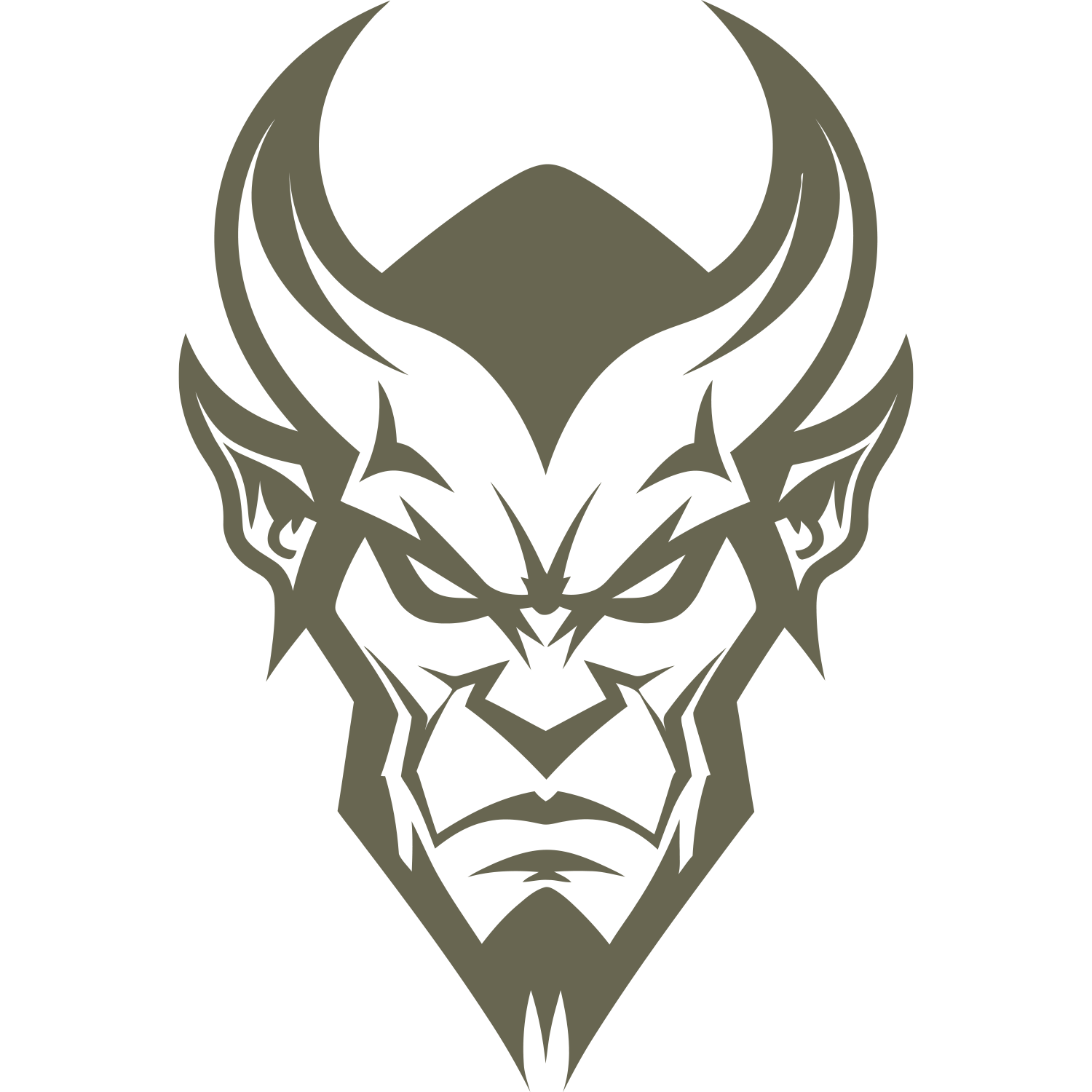 Delrin leather stamp design of a stylized devil face with sharp horns, angular features, and an intense expression.