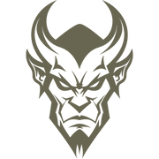 Delrin leather stamp design of a stylized devil face with sharp horns, angular features, and an intense expression.