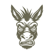 Fierce donkey head design featuring a bristly mane, large ears, and a determined expression.